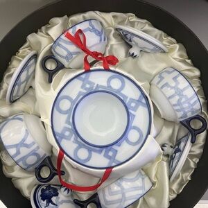 Bombay Company Blue & White Porcelain Tea Set Lids and Box
